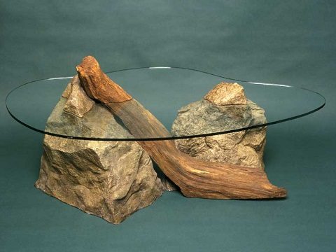 mesas artesanais - pedras na água