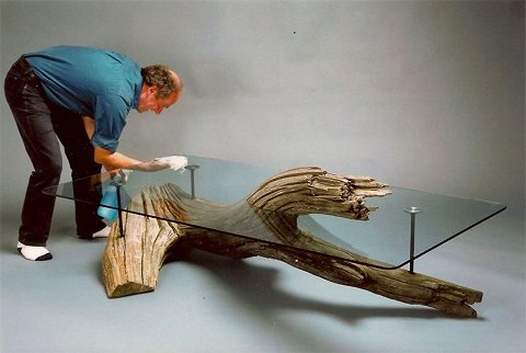 mesas artesanais - tronco na água