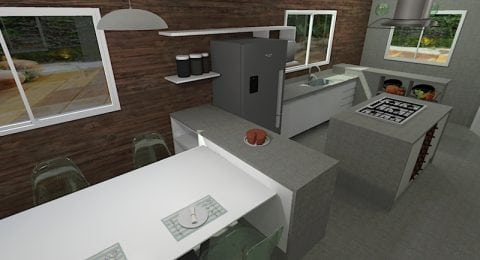 projeto de cozinha ampla com várias janelas