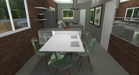 projeto de cozinha ampla com várias janelas