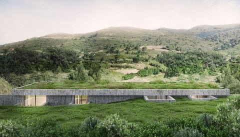casa de concreto integrada à natureza