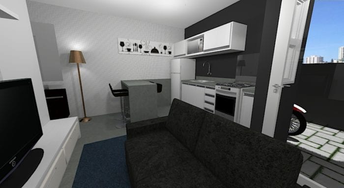 sala e cozinha pequenas