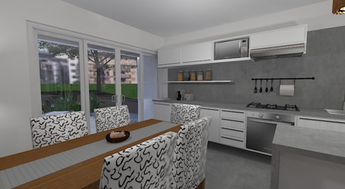 cozinha integrada com a sala de jantar