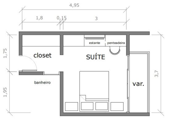 planta suite com closet e varanda