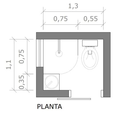 planta banheiro bem pequeno 1,1x1,3m