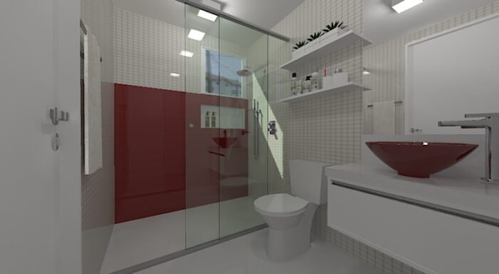banheiro branco e vermelho