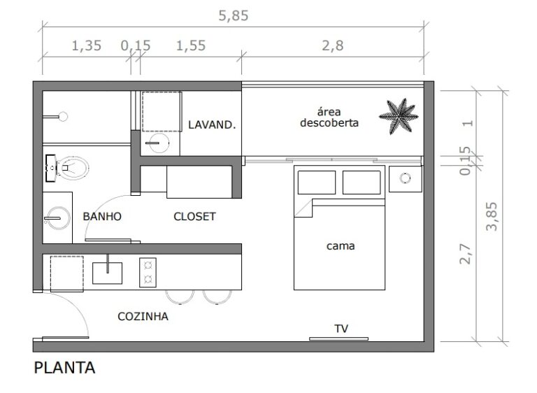 Planta Baixa Kitnet De X M Dicas De Arquitetura