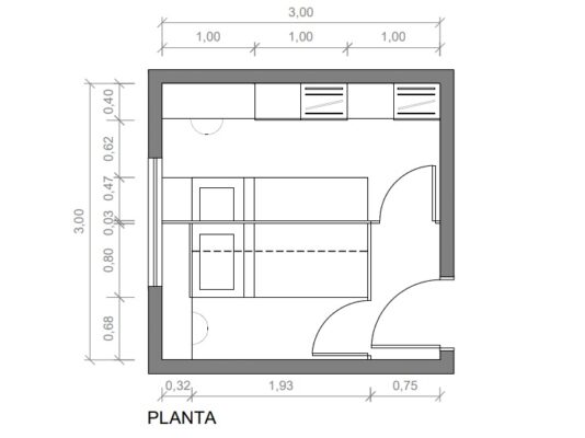 planta quarto 3x3 dividido em 2